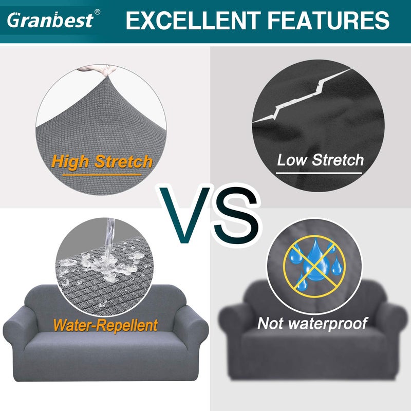 Granbest Premium Waterproof Sofa Cover High Stretch Couch Slipcover Super Soft Fabric Couch Cover (Light Gray, Medium) - Image 4
